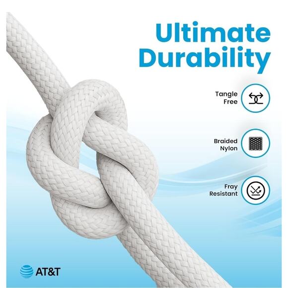AT&T 6ft USB-C to USB-C Cable Fast Charging Data Transfer Safe Tangle Free White - Picture 3 of 8